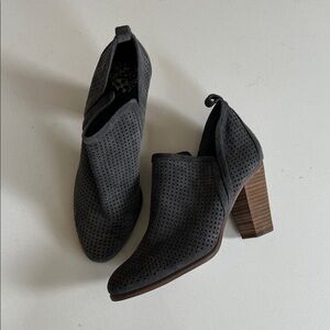 Vince Camuto Charcoal Perforated Suede Block Heel Booties